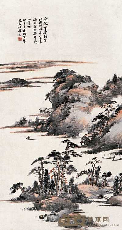 萧俊贤 甲子（1924年）作 江南秋意 立轴 63×34cm